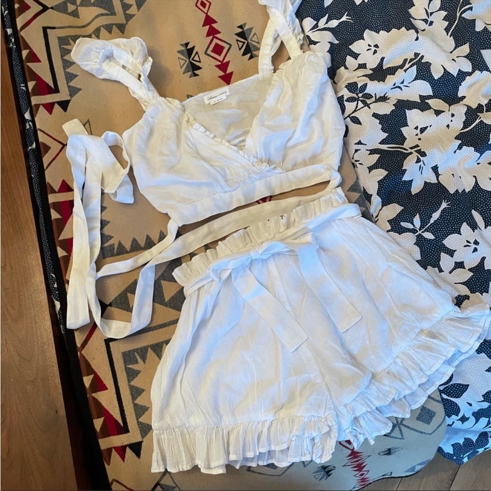 Lovers + Friends cotton ruffle top and shorts
